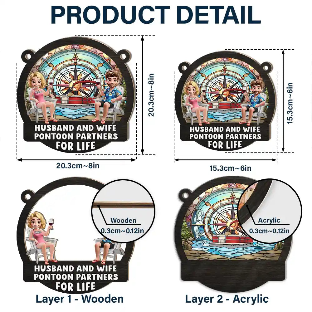 Pontoon Partners For Life - Personalized Window Hanging Suncatcher Ornament Window Hanging Suncatcher HeartfulPaws