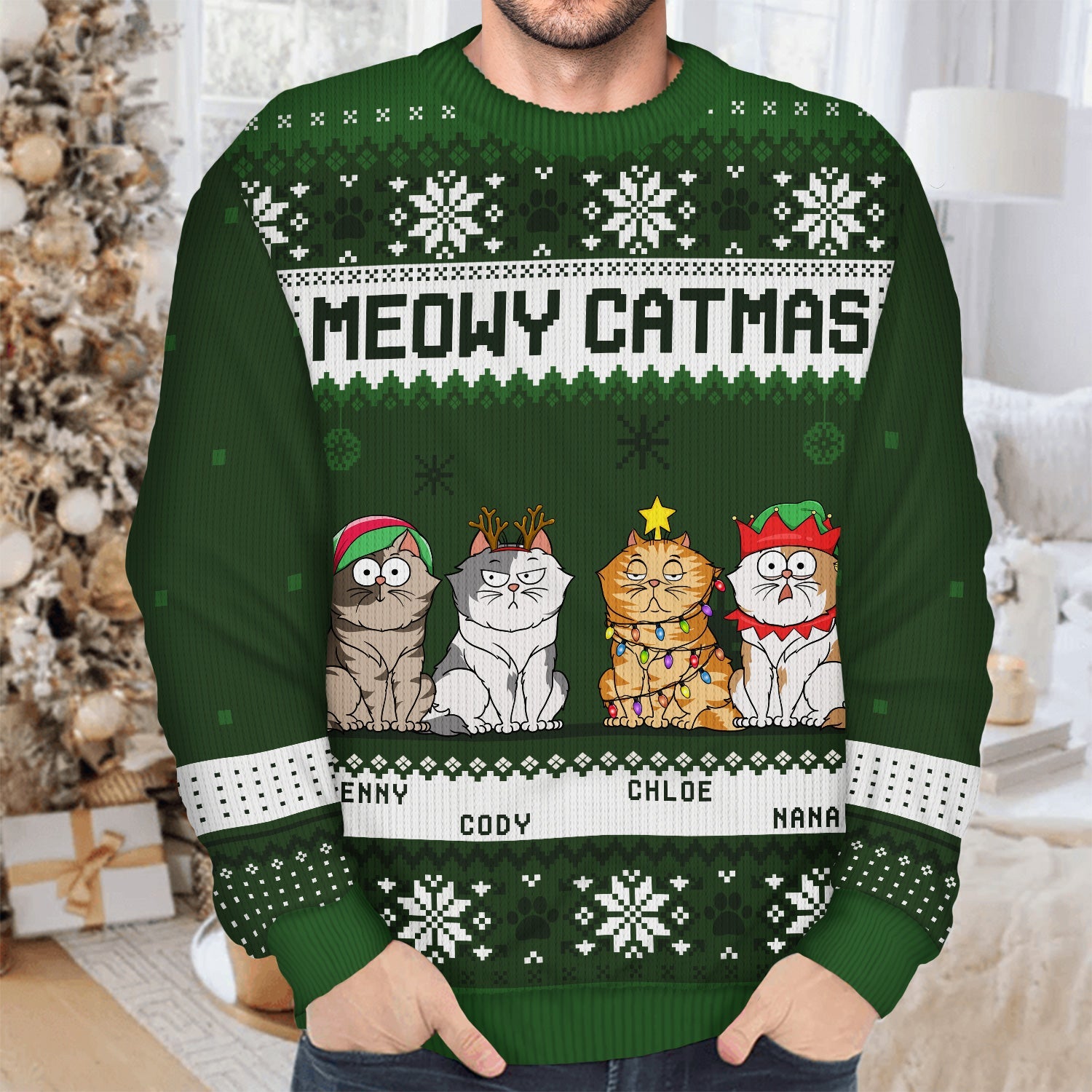 Meowy Catmas Funny Cartoon Cats - Christmas Gift For Cat Lovers, Cat Moms, Cat Dads - Personalized Unisex Ugly Sweater Ugly Sweater HeartfulPaws