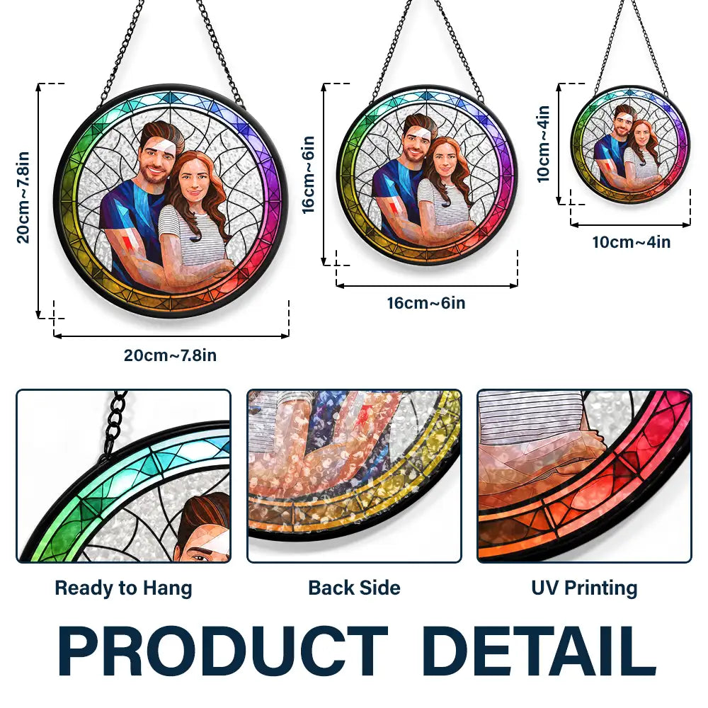 Custom Photo Portrait Couple Family Pet - Personalized Stained Glass Window Hanging Suncatcher Stained Glass Suncatcher HeartfulPaws