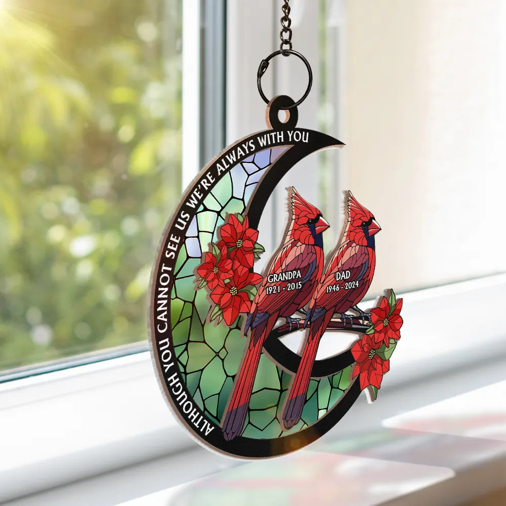 Memorial Cardinal Stained Glass Moon - Personalized Window Hanging Suncatcher Ornament Window Hanging Suncatcher HeartfulPaws
