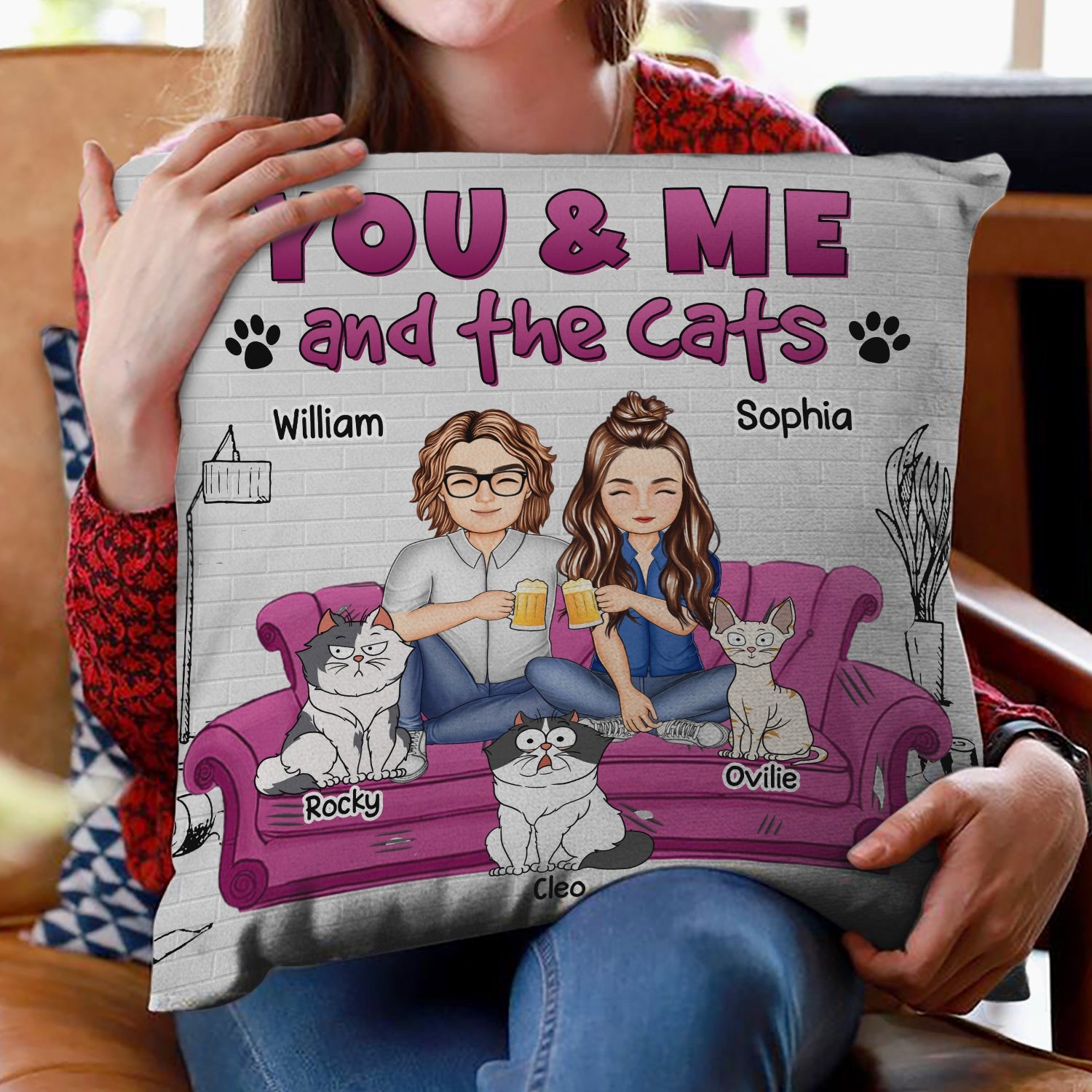 You And Me And The Cats - Gift For Cat Lovers - Personalized Pillow Pillow HeartfulPaws
